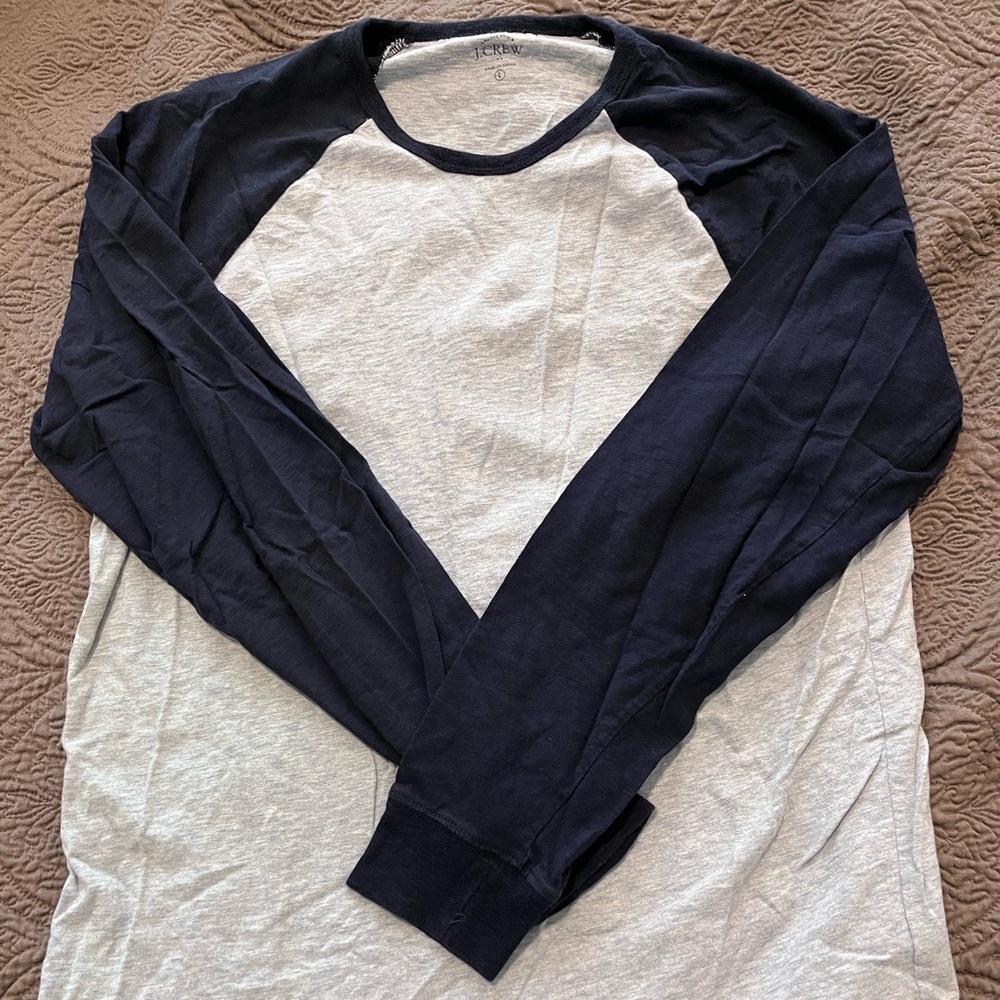 J Crew long sleeve navy and light blue t shirt size large
